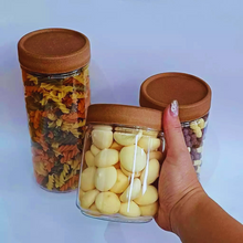 Load image into Gallery viewer, Kit 3 Potes Com Tampa Rosca Amadeirado 650ml/1100ml/1400ml