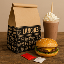 Cargar imagen en el visor de la galería, Saco kraft para lanches SOS impresso c/50un tamanho M Pluma