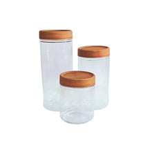 Load image into Gallery viewer, Kit 3 Potes Com Tampa Rosca Amadeirado 650ml/1100ml/1400ml