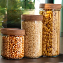 Load image into Gallery viewer, Kit 3 Potes Com Tampa Rosca Amadeirado 650ml/1100ml/1400ml