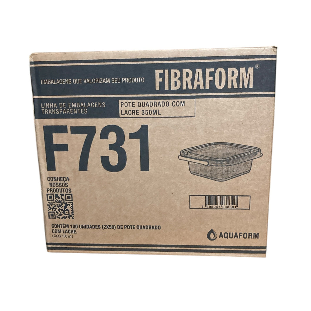 Pote quadrado transparente 350ml Tampa com Lacre F731 Fibraform c/100un