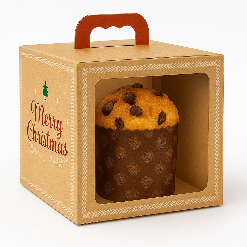 Caixa Alça e Visor  Panetone 500g Kraft Natal Luz C3938 Ideia c/5 un