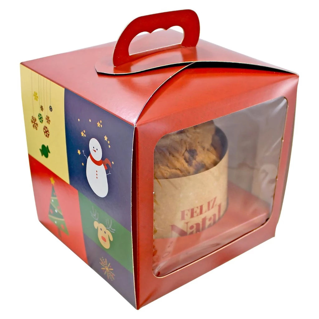 Caixa Alça e Visor Panetone 500g Merry Christmas C3299 Ideia c/5 un