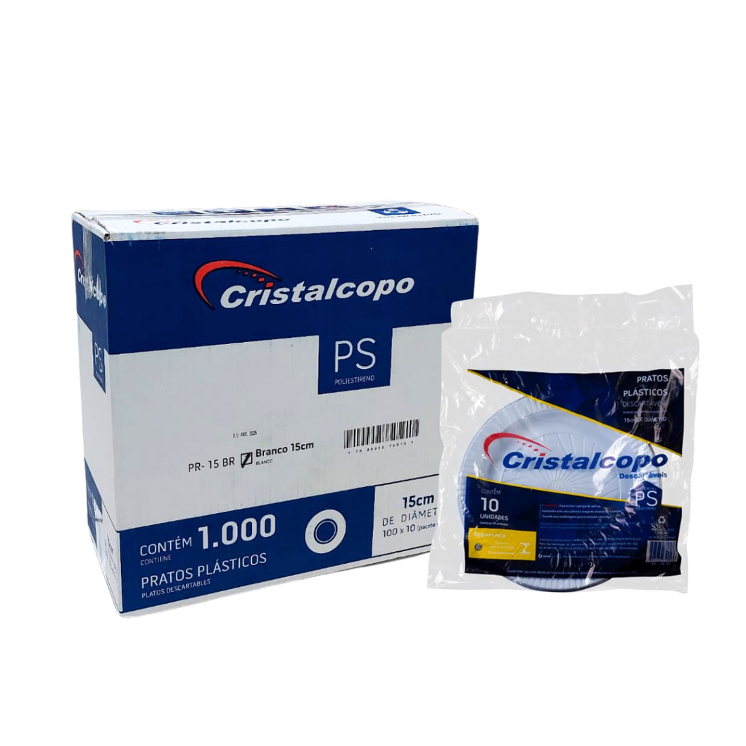 Prato Descartável 15cm Raso Cristalcopo  cx/100x10un