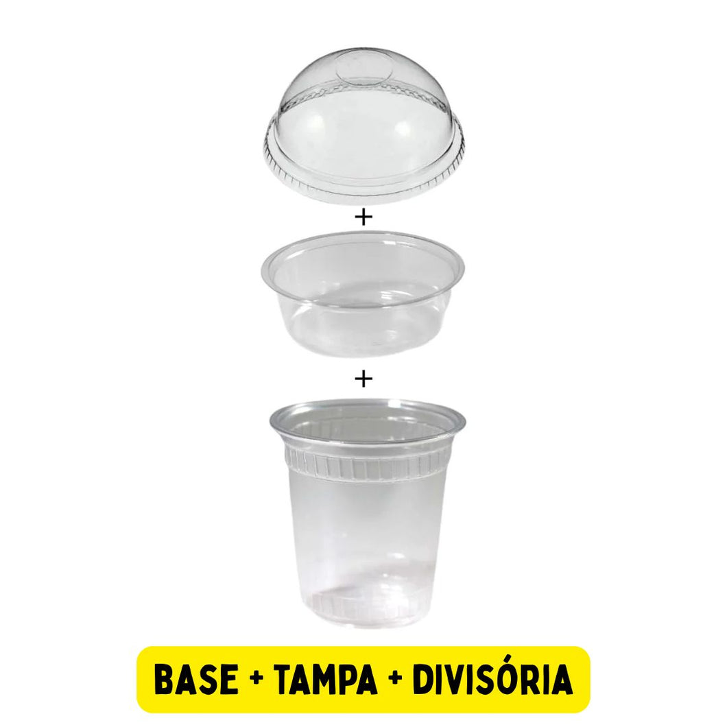 Copo Bolha 400ml G840 com Tampa G800 + Divisória G810 Galvanotek c/50 un
