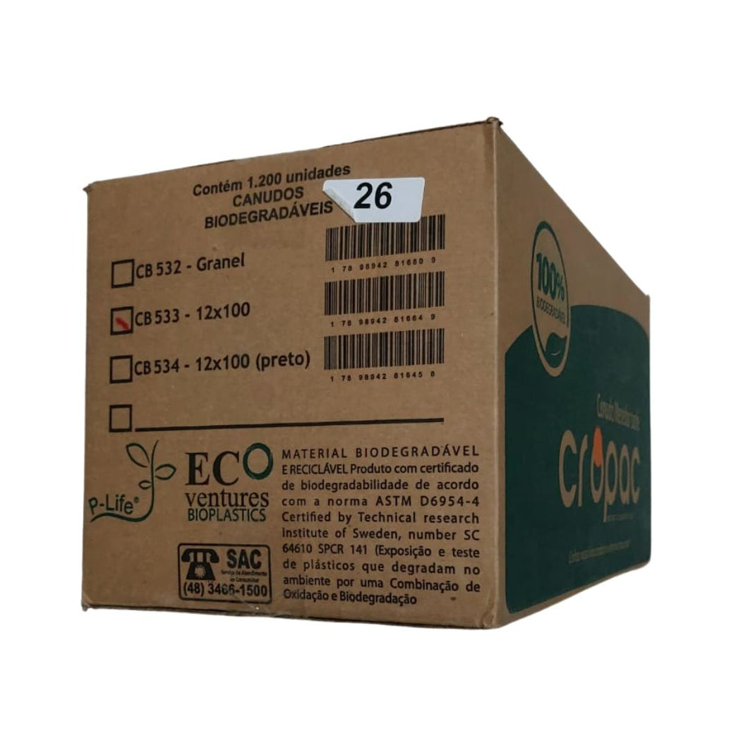 Canudo Mexedor Sachê Biodegradável 5,8mm CB533 Cropac c/12x100 un