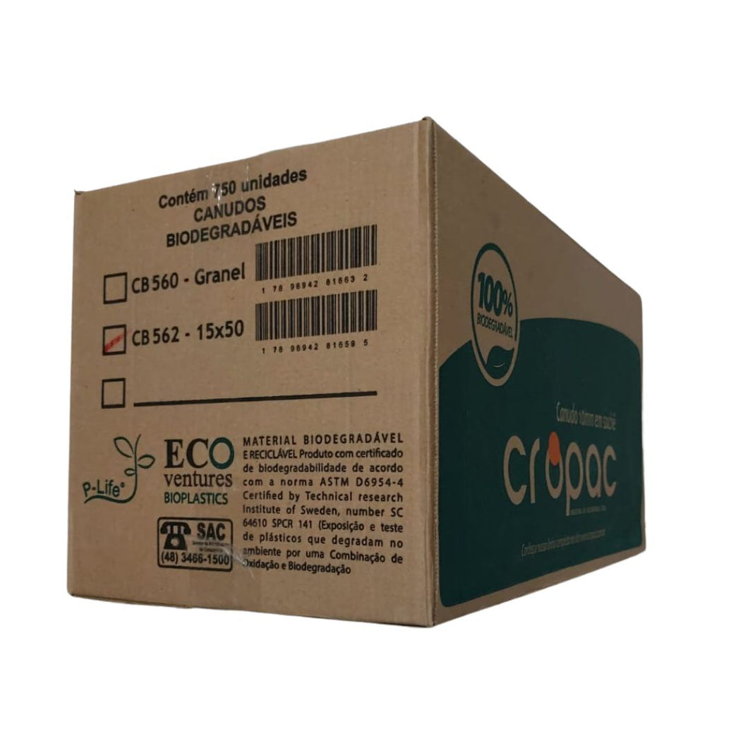 Canudo Sachê Biodegradável 10mm CB562 Cropac c/15x50 un