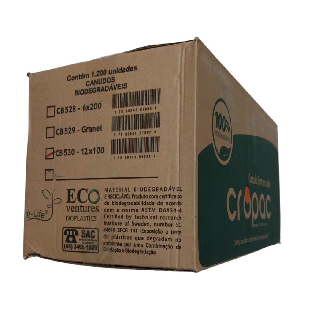 Canudo Sachê Biodegradável 8mm CB530 Cropac c/12x100 un